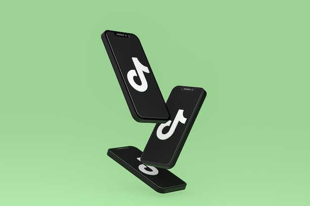 Icono de tiktok en la pantalla del teléfono inteligente o teléfono móvil 3d render