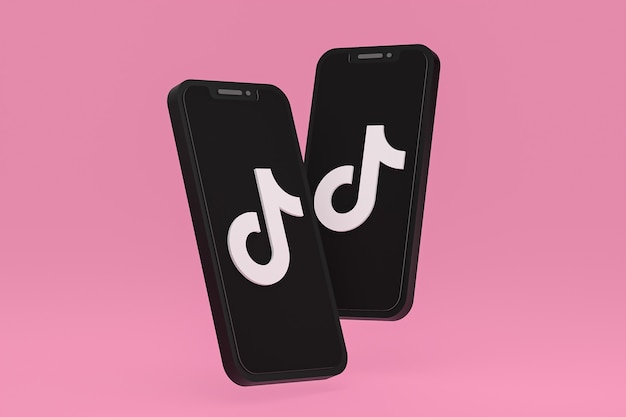 Foto icono de tiktok en la pantalla de los teléfonos móviles 3d render