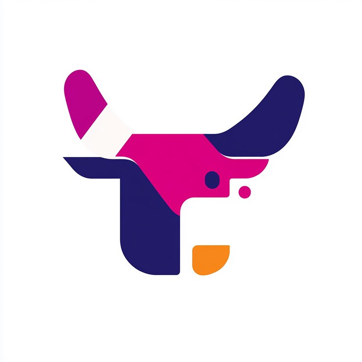 Foto icono de toro abstracto con colores rosa, azul, blanco y naranja