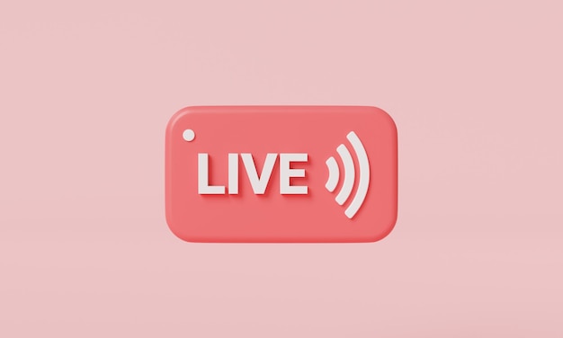 Icono de transmisión en vivo en línea Transmisión de transmisión en línea transmisión en línea reunión zoom medios sociales películas de video en línea y rendimiento en vivo 3d render ilustración Dibujos animados mínimo sobre fondo rosa