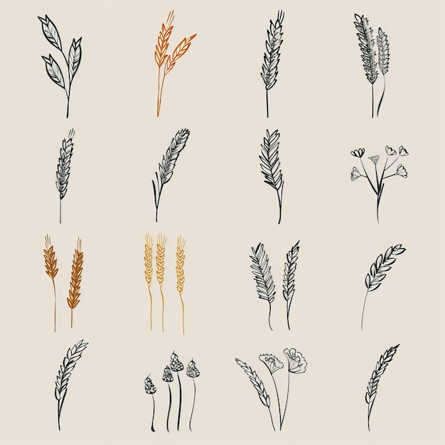 Icono del trigo orejas de centeno signo de cebada emblema de avena símbolo de cereales orejas del trigo semillas de maíz conjunto