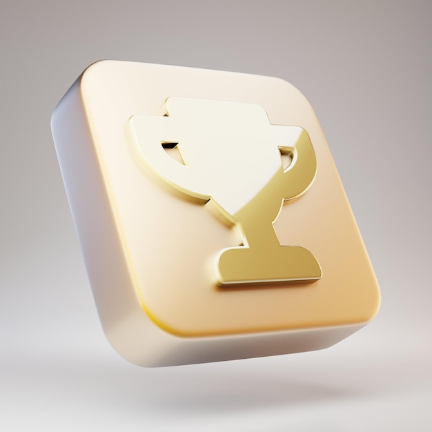 Icono de trofeo. Símbolo del trofeo de oro en placa de oro mate. 3D prestados icono de redes sociales.