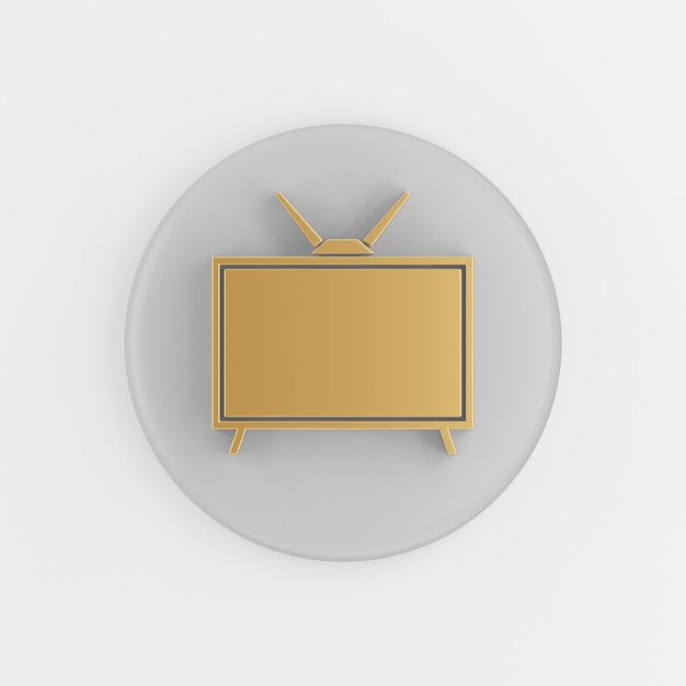 Icono de TV retro dorado en estilo plano. Representación 3d botón de llave redonda gris, elemento de interfaz ui ux.