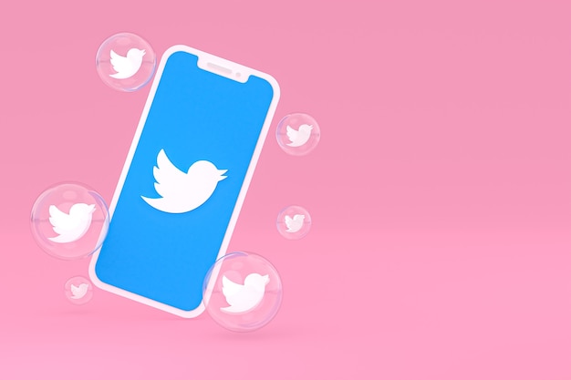 Icono de Twitter en la pantalla del smartphone render 3d