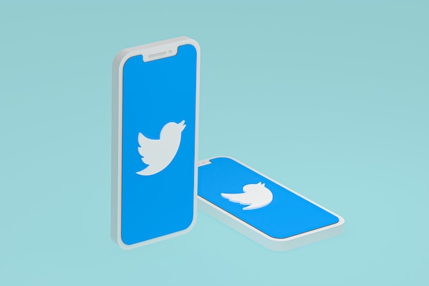 Icono de Twitter en la pantalla del smartphone render 3d