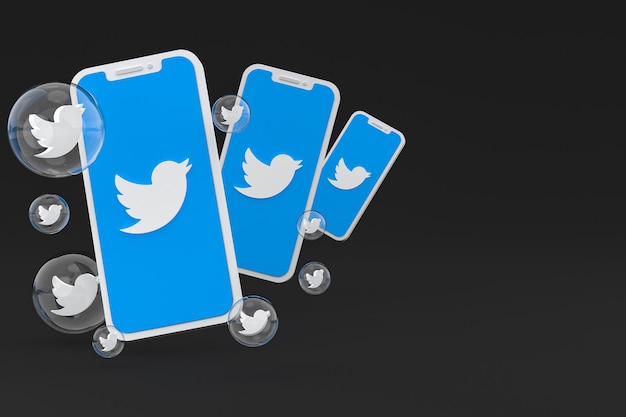 Icono de Twitter en la pantalla del teléfono inteligente o render 3d móvil