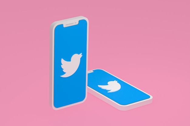 Icono de Twitter en la pantalla del teléfono inteligente o render 3d móvil