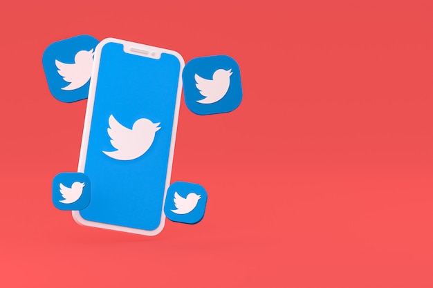 Icono de Twitter en la pantalla del teléfono inteligente o render 3d móvil