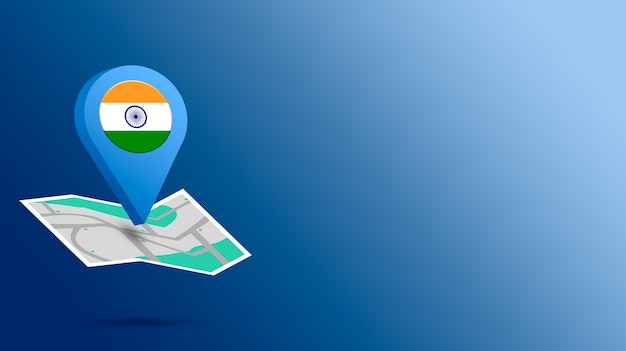 Icono de ubicación con la bandera de la India en el mapa 3D Render