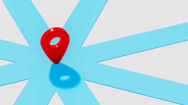 Icono de ubicación rojo en el centro de la encrucijada azul tema de uso de gps y posibilidades de rutas