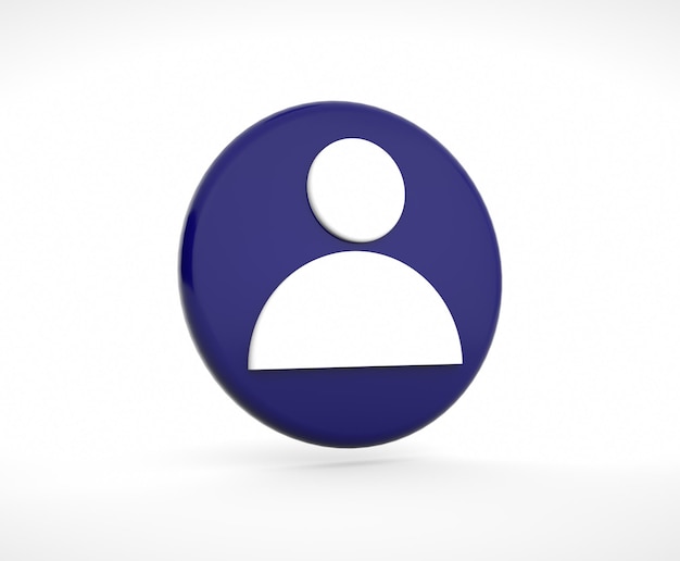 Foto icono de usuario redondo aislado sobre fondo blanco representación 3d azul y blanca