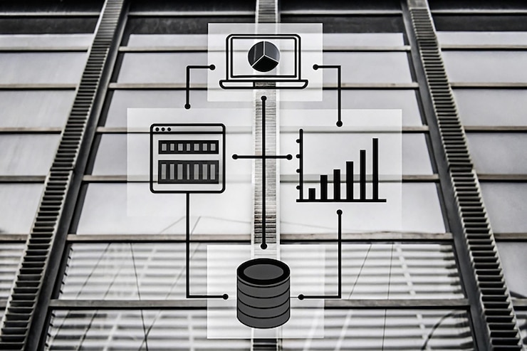 Foto icono vectorial de almacén de datos ilustración del icono de análisis de datos