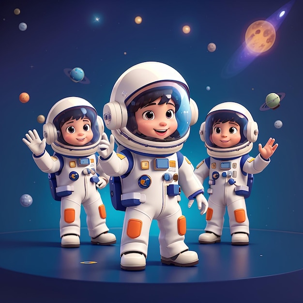 Foto icono vectorial de dibujos animados de cute astronaut high five ilustración ciencia tecnología icono concepto aislado estilo de dibuios animados plano vectorial premium