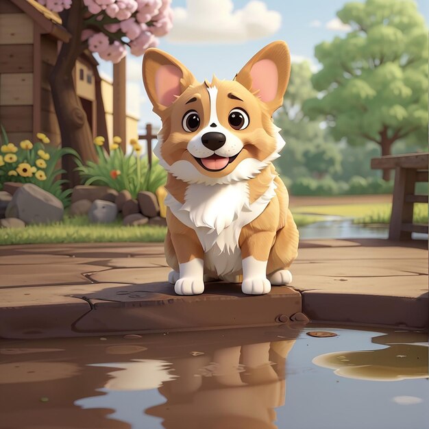 Foto el icono vectorial de dibujos animados de cute corgi peeing ilustración del concepto de icono animal aislado estilo de dibuyos animados plano vectorial premium