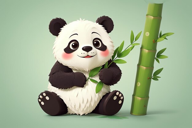 Icono vectorial de dibujos animados Cute Panda Eat Bamboo Ilustración Icono de animales Concepto aislado Estilo de dibujo animado plano vectorial premium