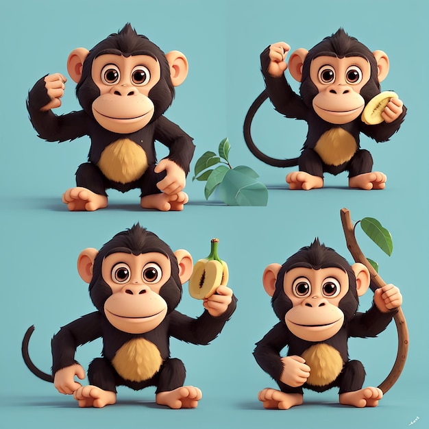 Icono vectorial de dibujos animados con un mono lindo sosteniendo un plátano Ilustración Icono de alimentos para animales Concepto aislado Estilo de dibuyos animados plano vectorial premium