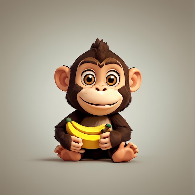 Icono vectorial de dibujos animados con un mono lindo sosteniendo un plátano Ilustración Icono de alimentos para animales Concepto aislado Estilo de dibuyos animados plano vectorial premium