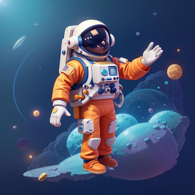 Foto el icono vectorial de dibujos animados de moon dab de los astronautas dibujando en el espacio ilustración de ciencia ficción premium