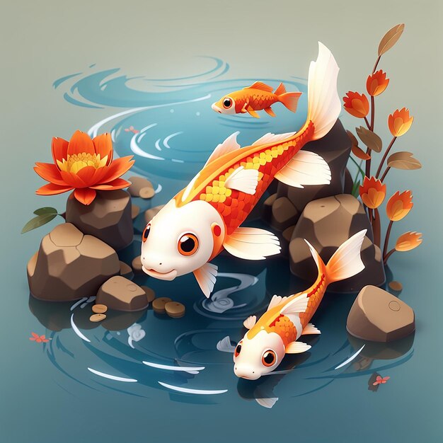 Foto icono vectorial de dibujos animados de peces koi ilustración icono de naturaleza animal concepto aislado vector plano de estilo de dibujo animado premium