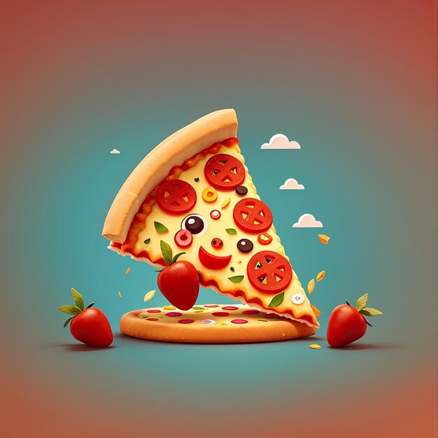 El icono vectorial de dibujos animados de pizza es una ilustración de un icono de comida rápida.