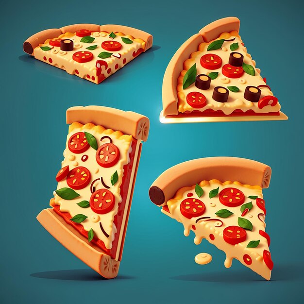 El icono vectorial de dibujos animados de la pizza de rebanada linda la ilustración del icono del objeto de la comida el concepto aislado del vector plano de estilo de dibujus animados premium