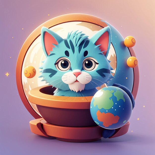 Icono vectorial de dibujos animados del planeta gato lindo Ilustración Icono de ciencia animal Concepto aislado Vector plano de estilo de dibujo animado premium