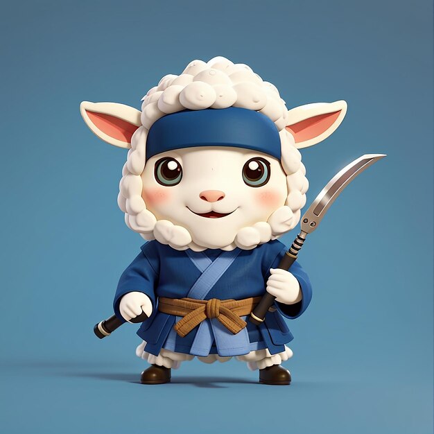 Foto el icono vectorial de dibujos animados de sheep ninja con shuriken ilustración del icono de vacaciones de animales concepto aislado de estilo de dibujo animado plano vectorial premium