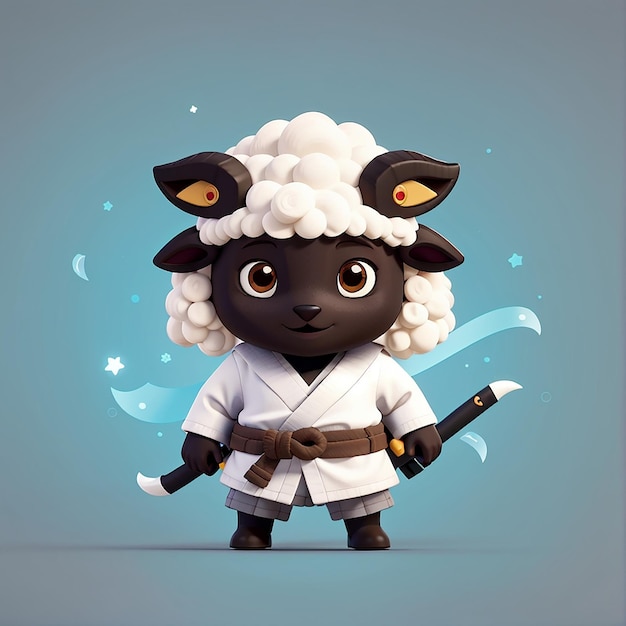 Foto el icono vectorial de dibujos animados de sheep ninja con shuriken ilustración del icono de vacaciones de animales concepto aislado de estilo de dibujo animado plano vectorial premium