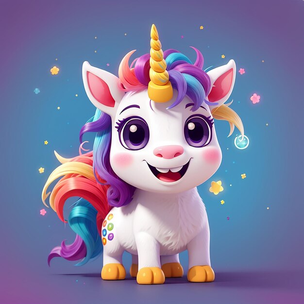 Icono vectorial de dibujos animados con unicornio lindo y sorprendido Ilustración Icono de naturaleza animal Concepto aislado Estilo de dibuios animados plano vectorial premium