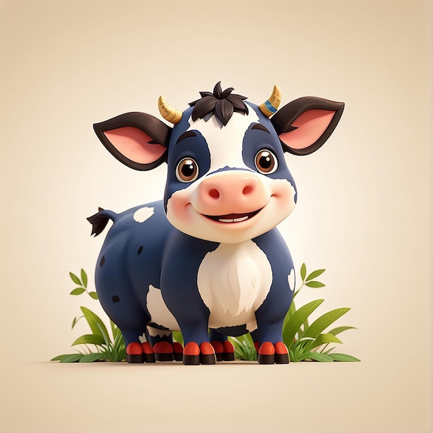 Icono vectorial de dibujos animados de la vaca feliz y linda Ilustración Icono de la naturaleza animal Concepto aislado Vector plano de estilo de dibujo animado premium