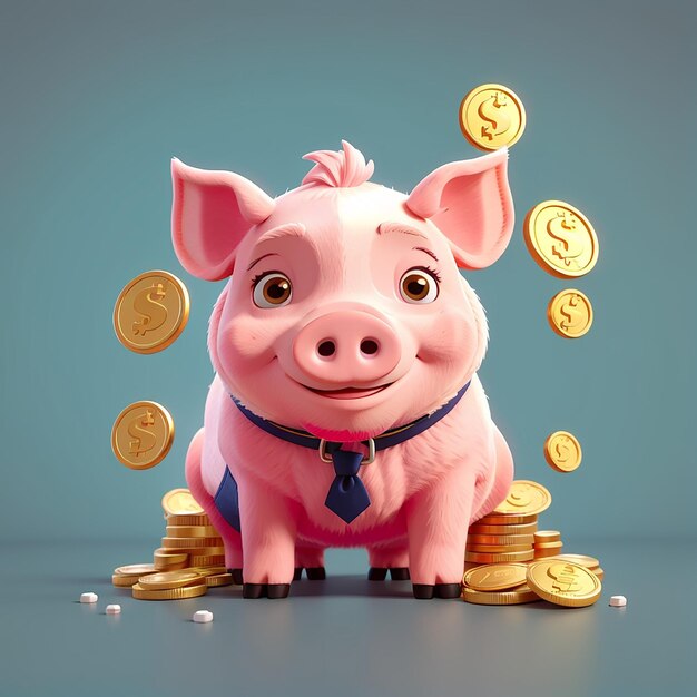 Foto icono vectorial de dinero con cerdo lindo ilustración icono comercial de animales concepto aislado vector plano premium estilo de dibujos animados