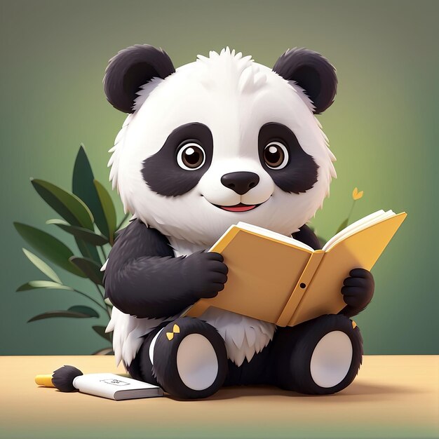 Foto icono vectorial de estudio de panda lindo ilustración de mascota de panda personaje de dibujos animados icono de animal concepto de estilo de dibujo animado plano aislado blanco adecuado para página de aterrizaje web tarjeta adhesiva de banner flyer