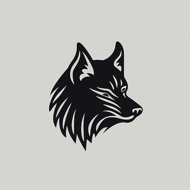 Icono vectorial minimalista de la plantilla de la cabeza de lobo en blanco y negro