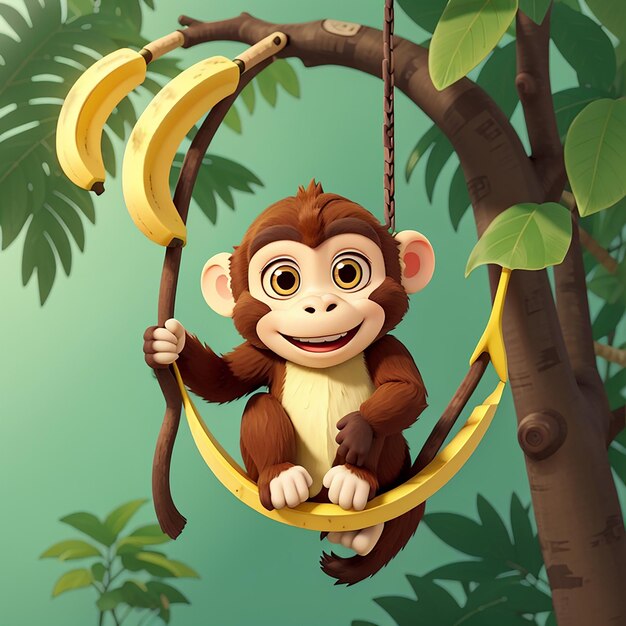 Icono vectorial de mono lindo sosteniendo un plátano Ilustración Icono animal Concepto aislado Vector plano premium Estilo de dibujos animados