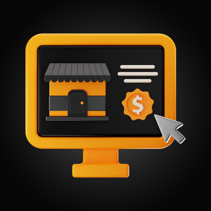 Foto icono de venta de tienda en línea de bienes raíces premium representación 3d sobre fondo aislado