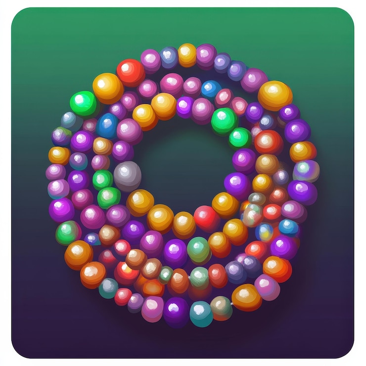 Foto un icono vibrante y colorido que representa cuentas de mardi gras dispuestas en un patrón circular perfecto para diseños de aplicaciones festivas y celebraciones navideñas