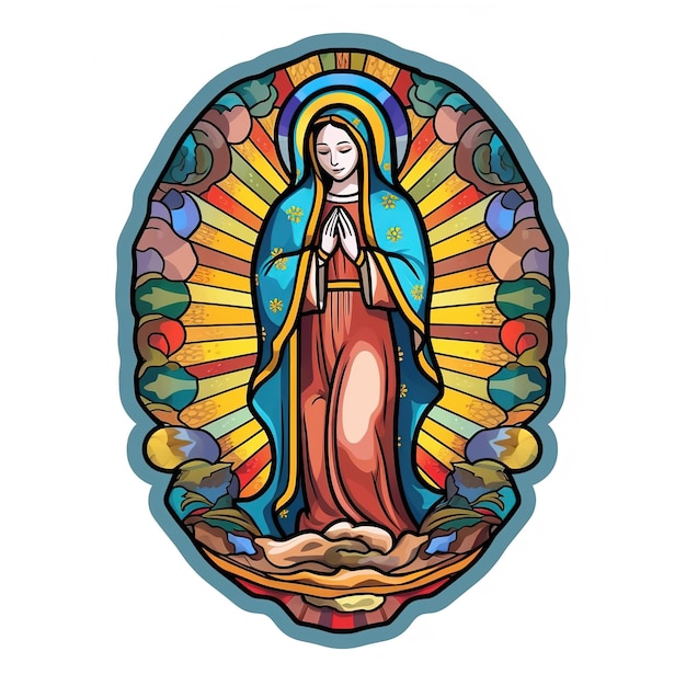 Un icono de vidrieras de la Virgen María