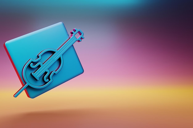 El icono del violonchelo inclinado hermoso azul Los íconos del símbolo del violoncelo inclinado en un fondo brillante multicolor 3d