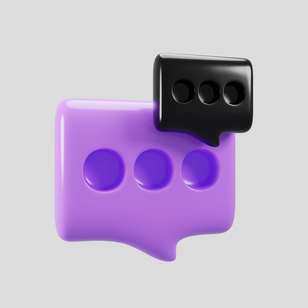 Icono de voz de burbuja púrpura y negro de renderizado 3d