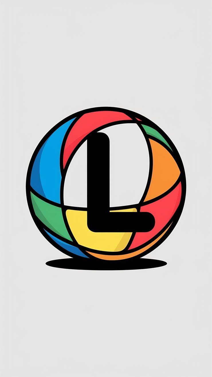 Foto el icono de la web del logotipo de la esfera de círculo plano divertido l letra signo vector desi