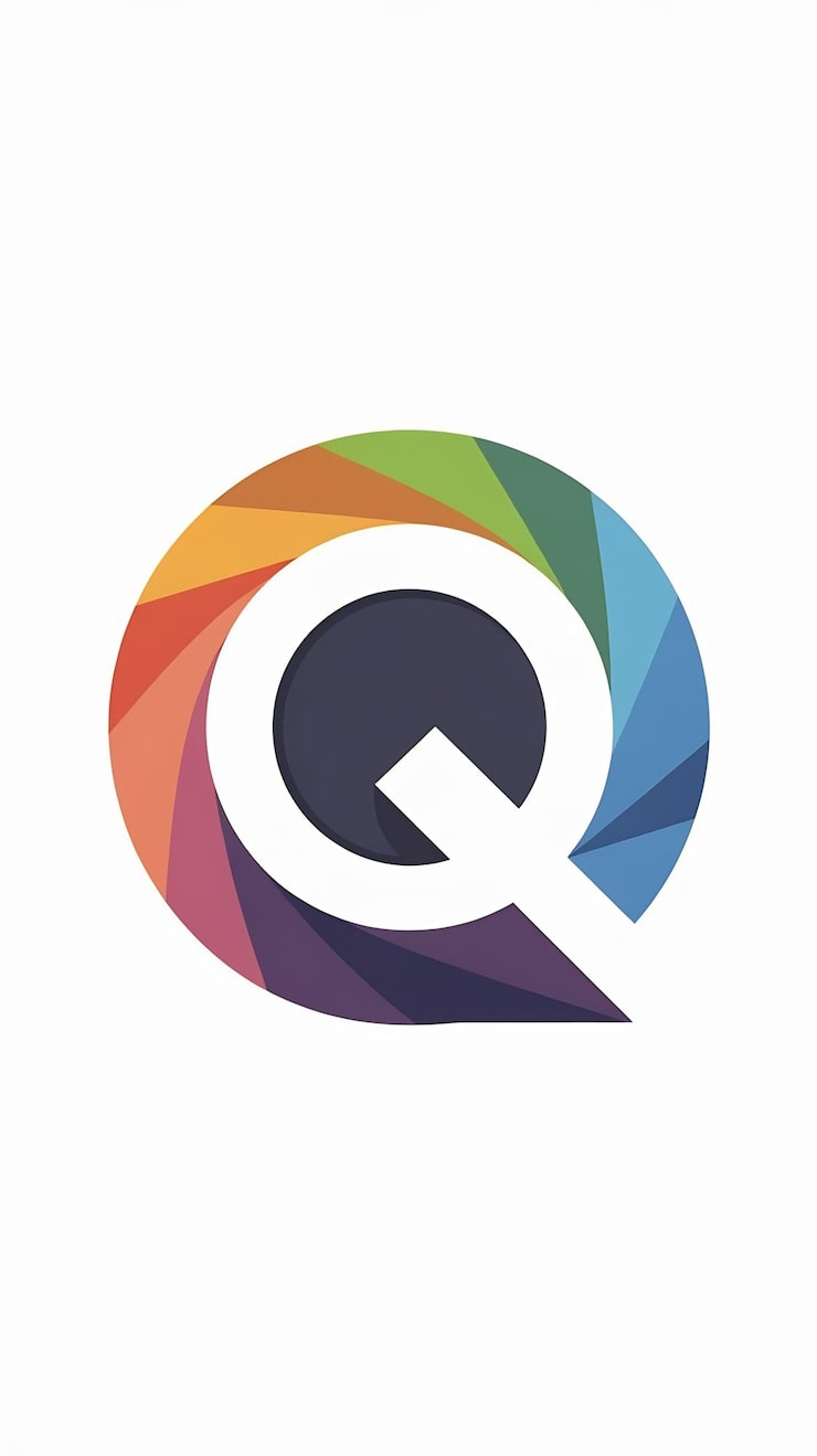 Foto el icono de la web del logotipo de la esfera de círculo plano divertido q letra signo vector desi