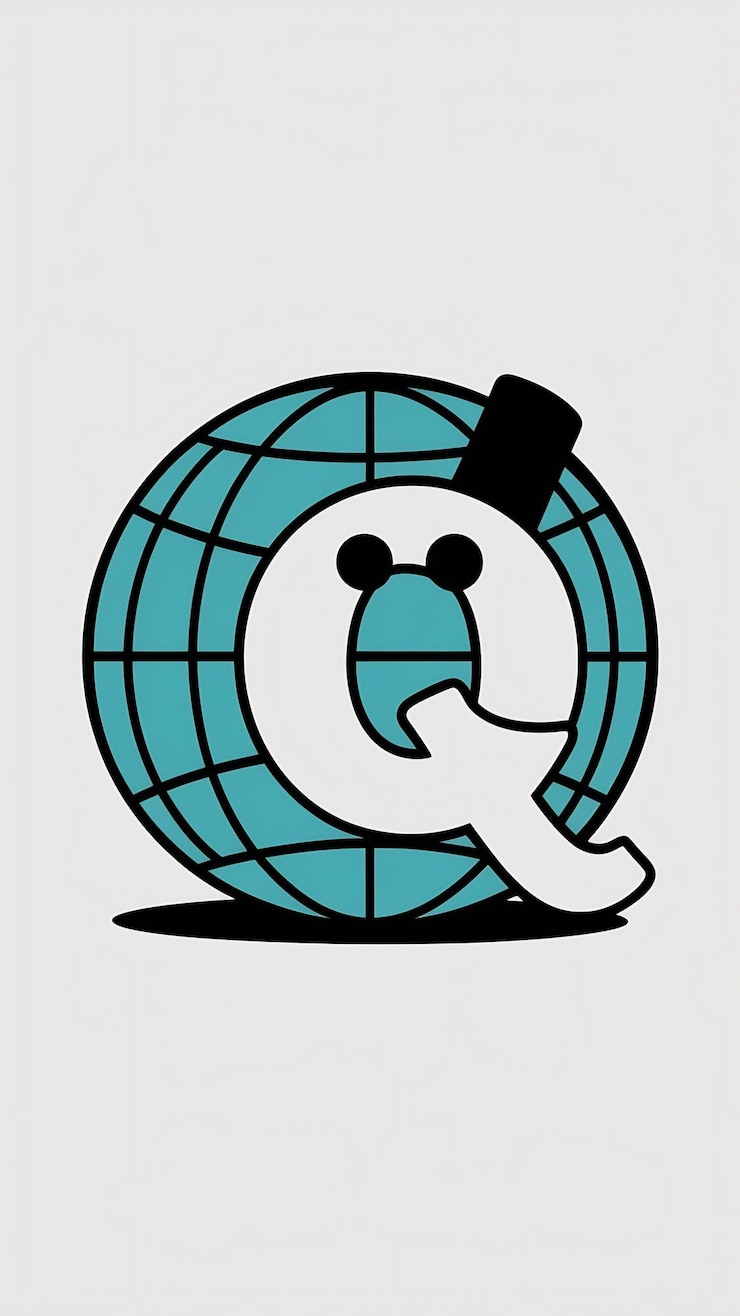 Foto el icono de la web del logotipo de la esfera de círculo plano divertido q letra signo vector desi