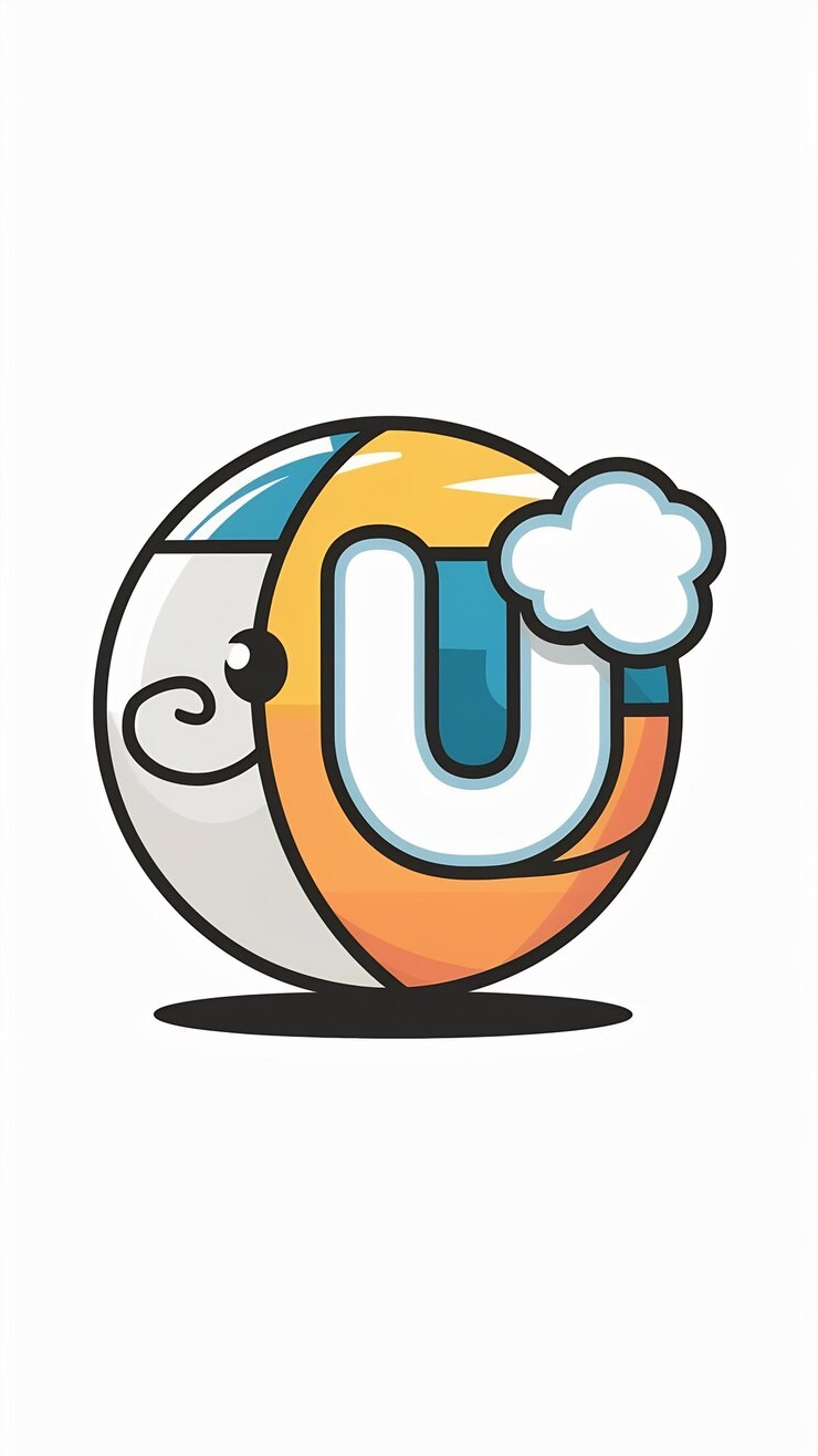 Foto el icono de la web del logotipo de la esfera de círculo plano gracioso signo de la letra u vector desi