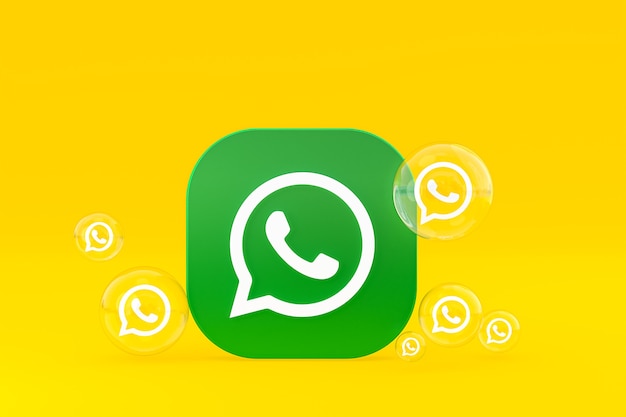 Icono de whatapps en la pantalla del teléfono inteligente o teléfono móvil 3D Render sobre fondo amarillo