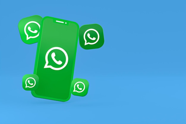 Icono de whatapps en la pantalla del teléfono inteligente o teléfono móvil 3D Render sobre fondo azul.