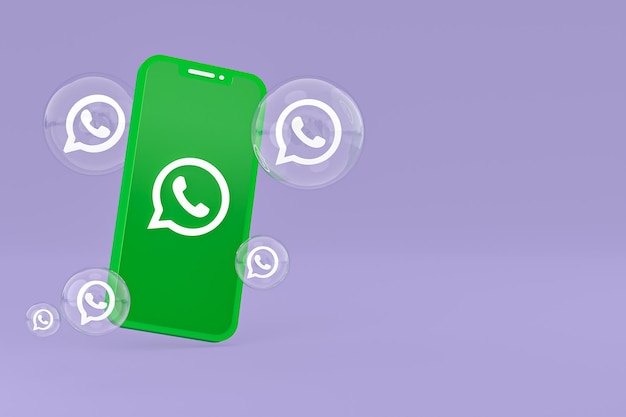 Icono de whatapps en la pantalla del teléfono inteligente o teléfono móvil 3d render sobre fondo púrpura