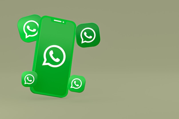 Icono de whatapps en la pantalla del teléfono inteligente o teléfono móvil 3D Render sobre fondo verde