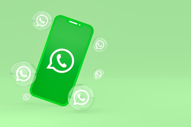 Foto icono de whatapps en la pantalla del teléfono inteligente o teléfono móvil 3d render sobre fondo verde