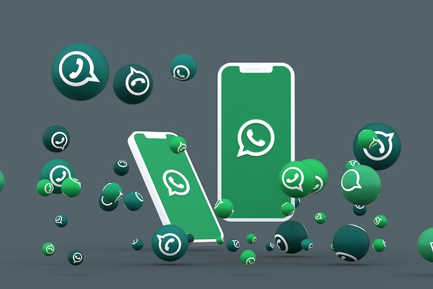 Icono de whatsapp en la pantalla del teléfono inteligente o móvil y reacciones de whatsapp