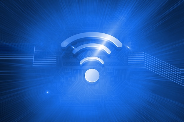 Icono de wifi brillante sobre fondo azul